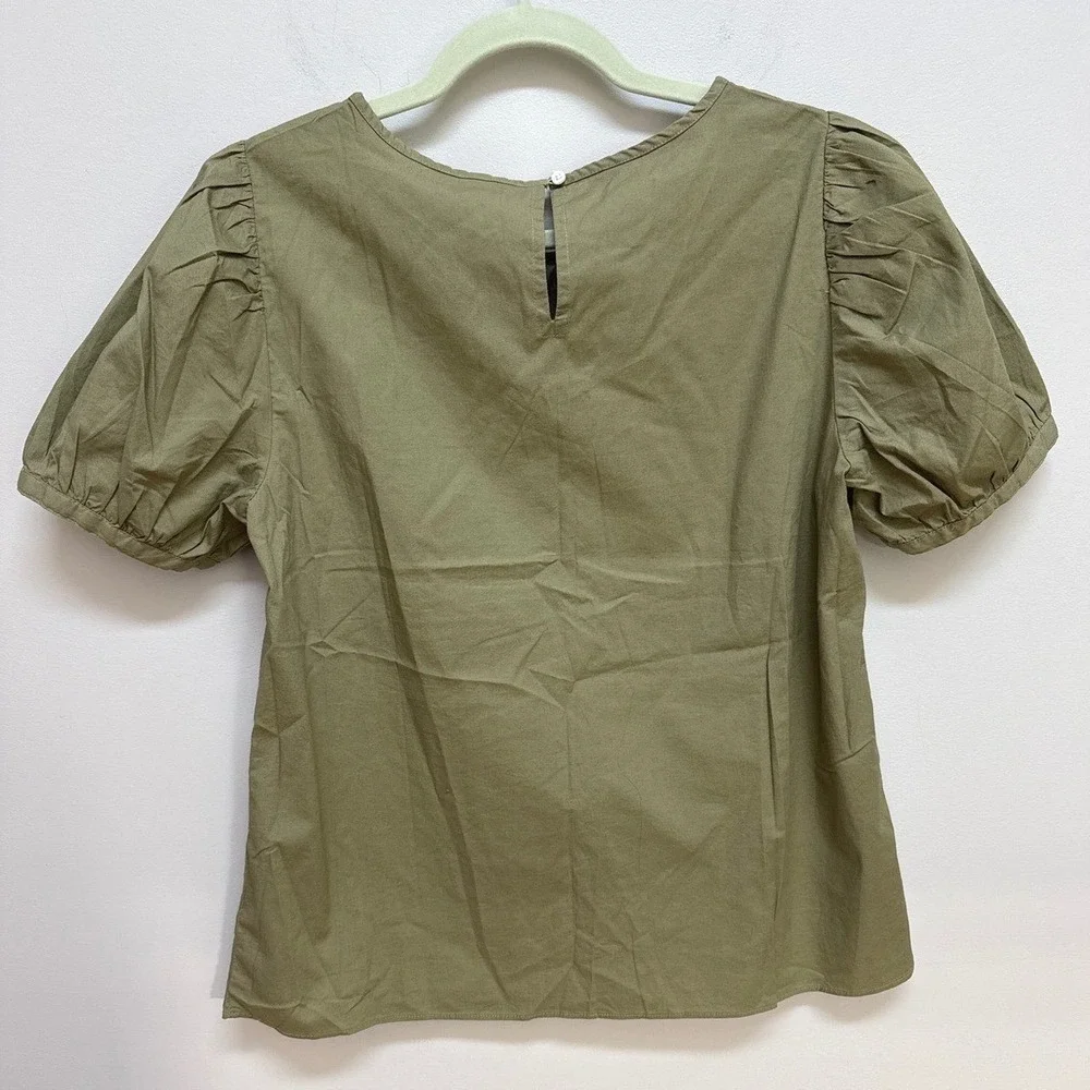 J.Crew Puff Sleeve Blouse Womens S Olive‎ Green Modern Casual